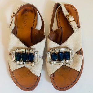 Marni White Jewel Embellished Leather Cow Hair Sandals - US 10, EU 40